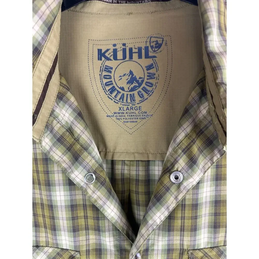 Kuhl Mountain Grown Outdoor Short Sleeve Green Plaid Pearl Snap Shirt Men's XL - Picture 6 of 9